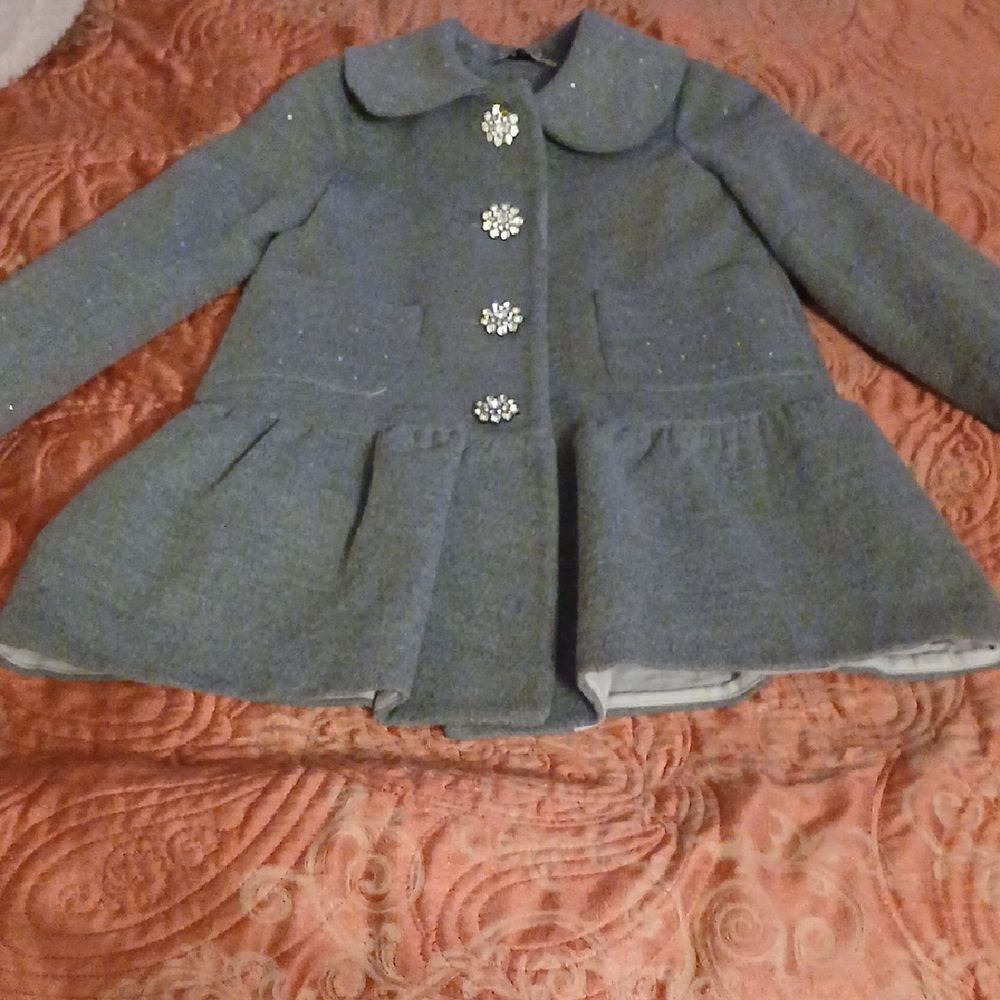 Elegant Gray Kids Coat with Floral Buttons